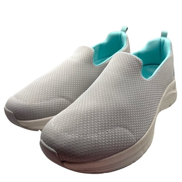 Skechers Sneakers Womens Size 10 Gray Teal Arch Comfort Athletic Slip On Shoes - Picture 11 of 11
